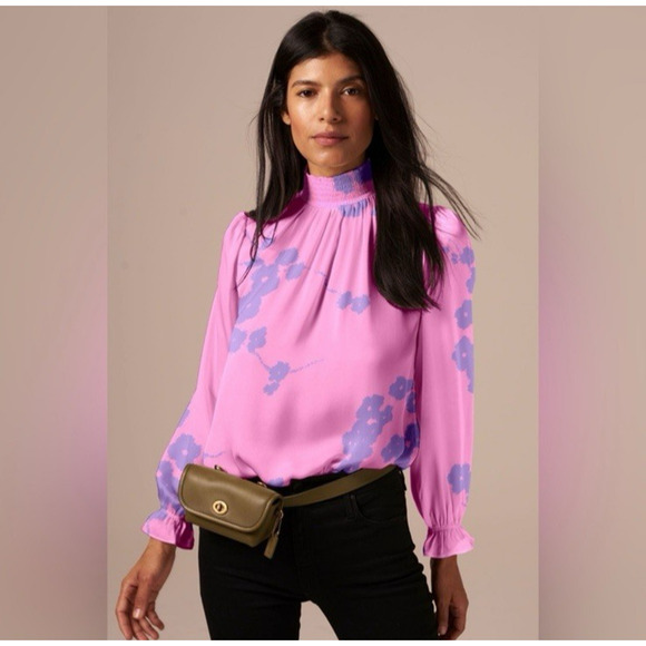 Tucker NYC Blouse Silk Pink Floral Top Size Small - Picture 3 of 11